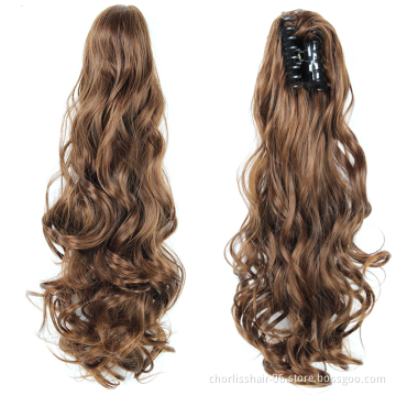 Factory Price High Quality 20 Inch Water Wave Curly Ponytail Hairpiece For Women Synthetic Claw-Clip Ponytail Hair Extensions